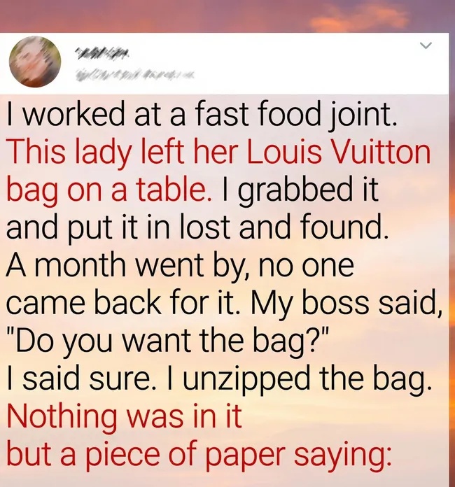 A Forgotten Handbag and the Message That Inspired a New Beginning