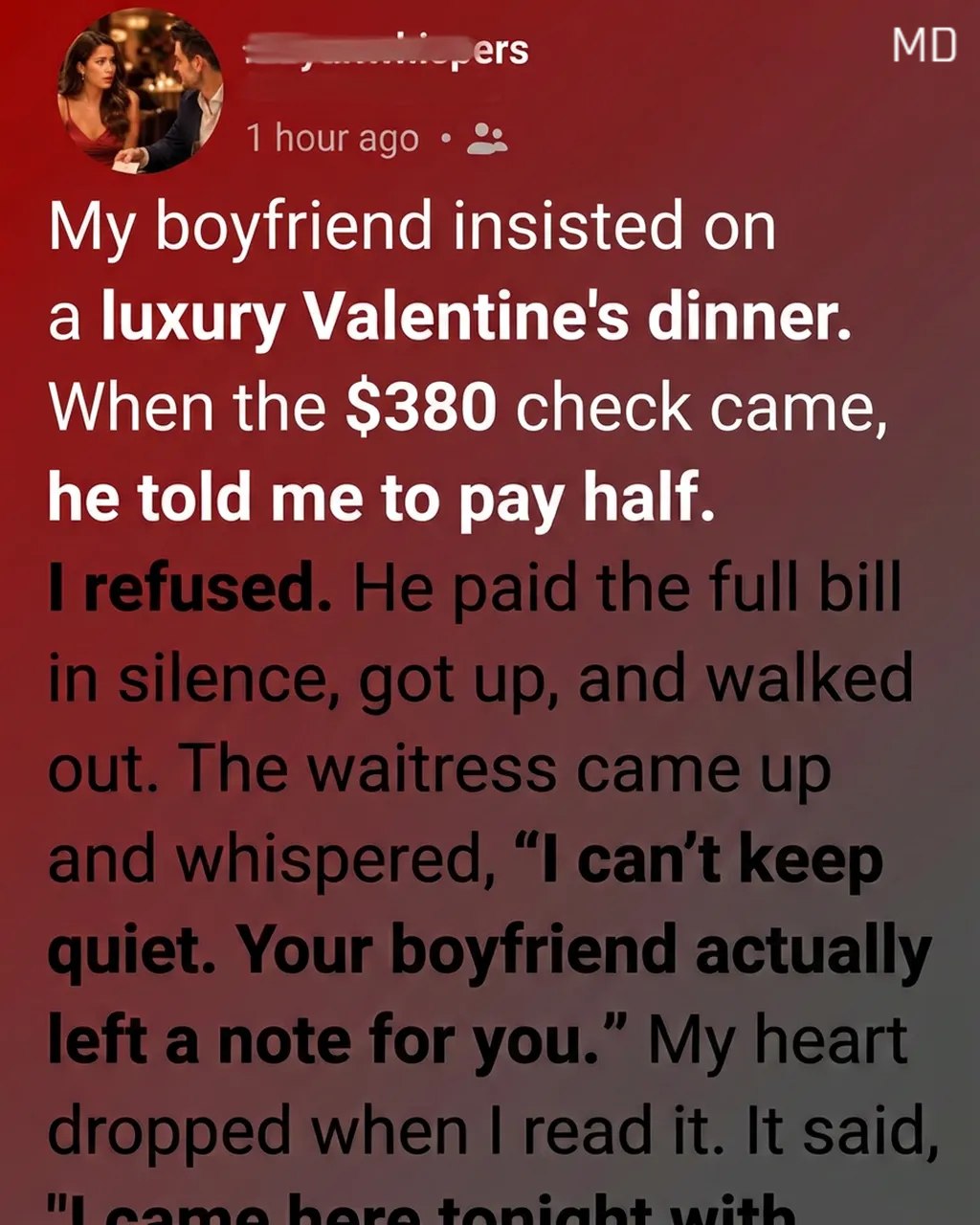 A Valentine’s Dinner Surprise That Led to an Unexpected Lesson About Communication